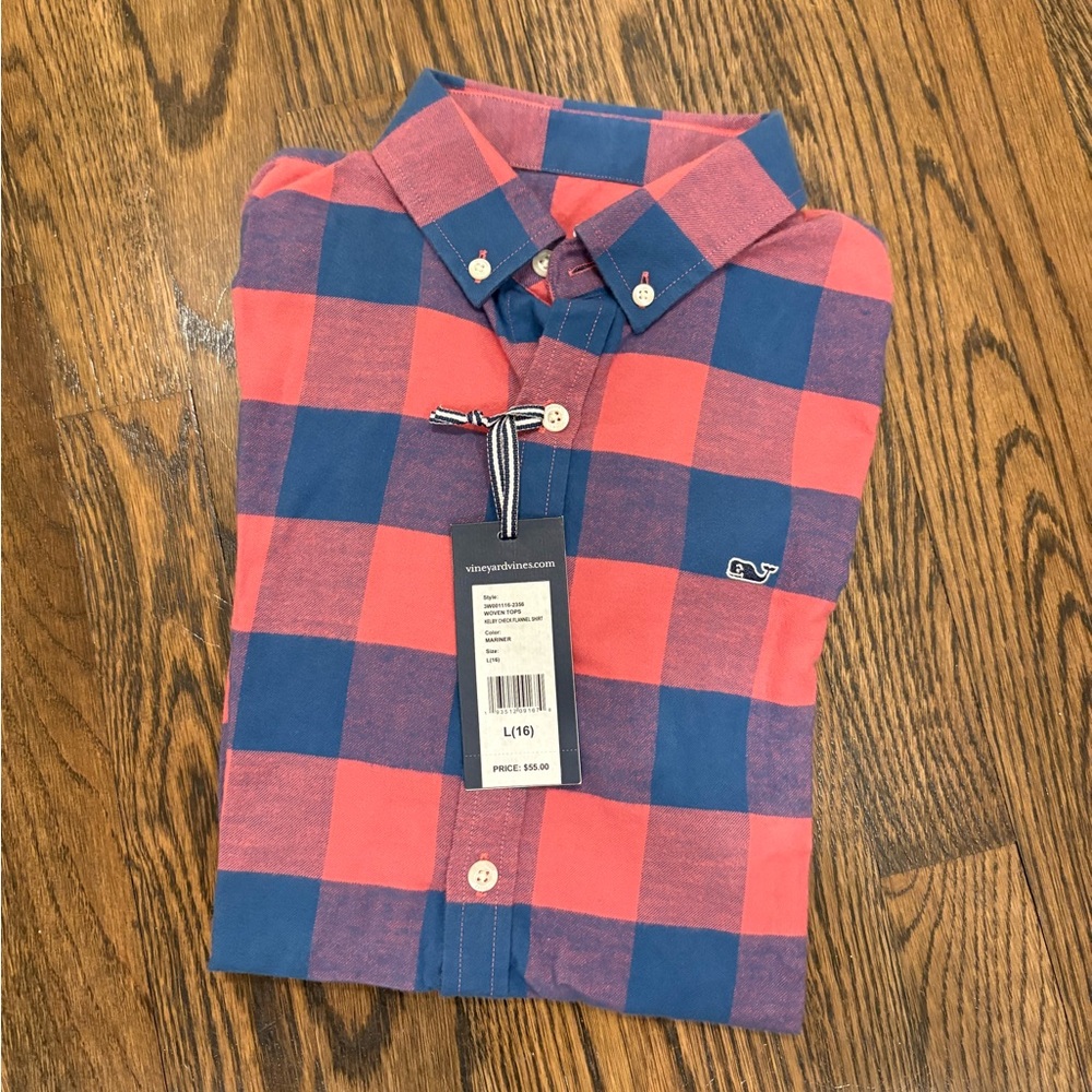 Vineyard Vines Boy’s Red and Blue Plaid Shirt